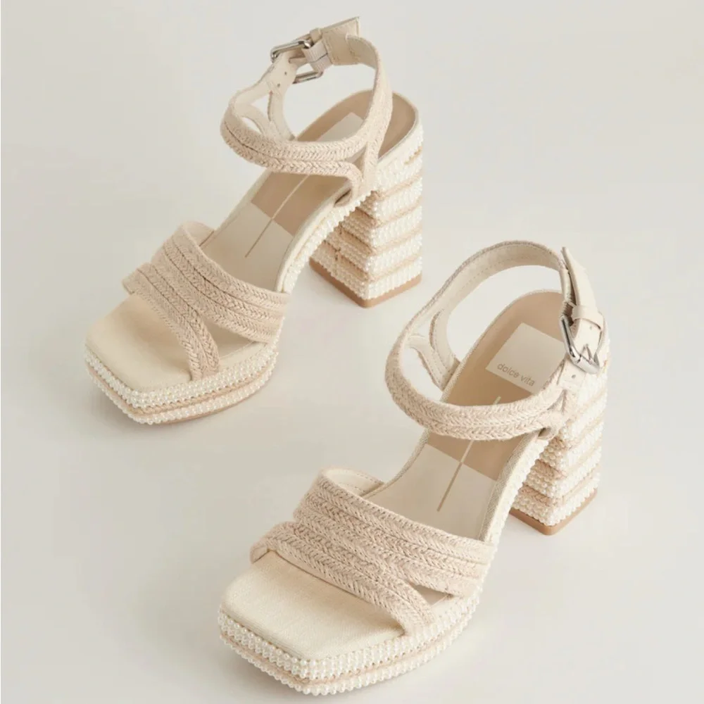 Dolce Vita Beige Woven Platform Wedge Sandals